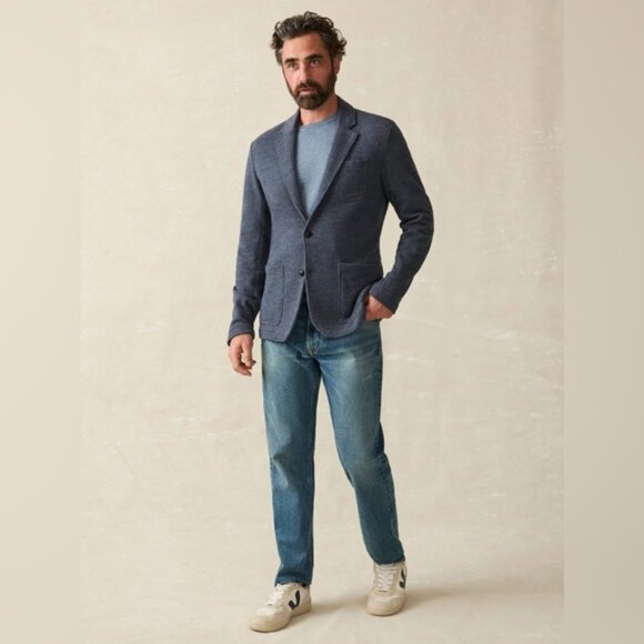 Faherty Blazer Men's Size Large Deep Navy Melange Inlet Knit Jacket Sweater - Picture 5 of 13